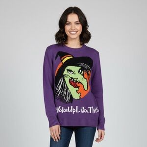 I Woke Up Like This Purple Witch Crewneck Sweater Size M P2P 22-23”